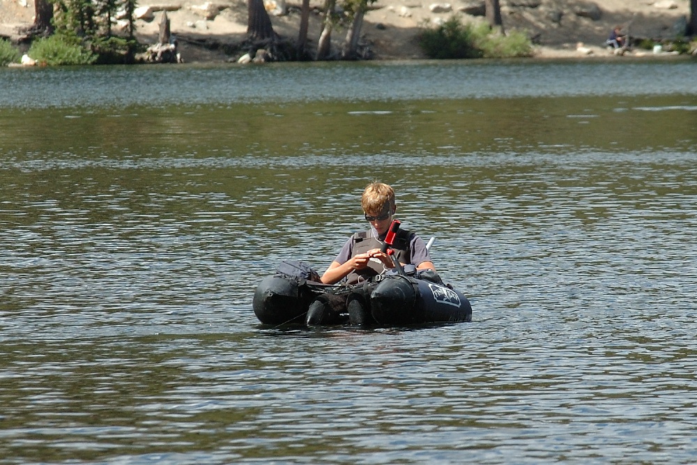 Brett tube fishing in Lake Mary at Mammoth 7-31-06