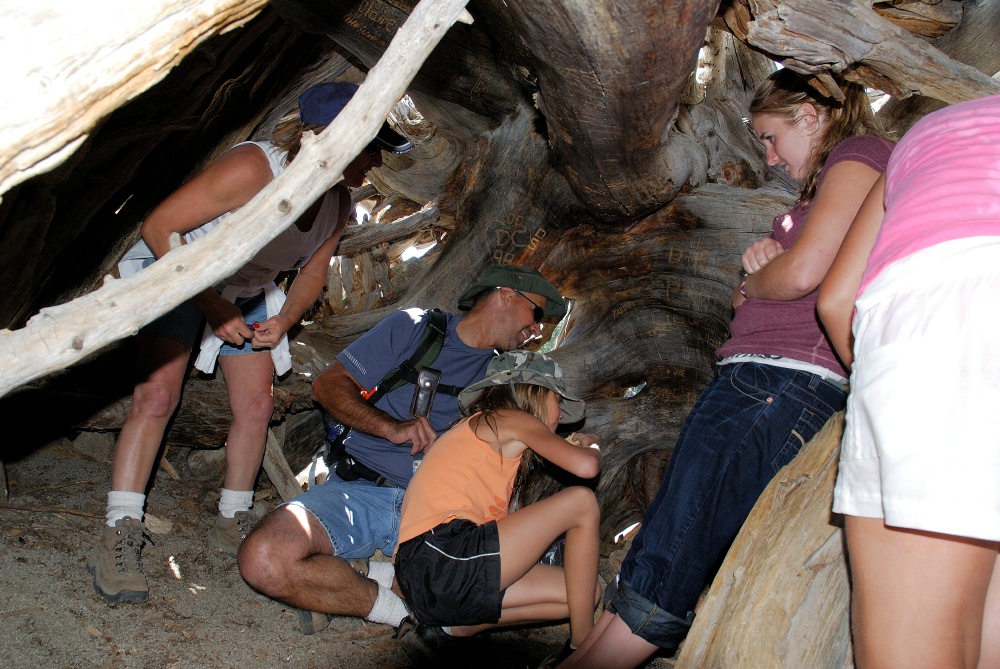 Kids inside teepee shelter at Lake MacLeod at Mammoth-1 8-2-06