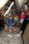 Kids inside teepee shelter at Lake MacLeod at Mammoth-2 8-2-06