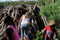 Danielle Shannon Chase at teepee shelter at Lake MacLeod at Mammoth 8-2-06