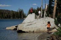 Chase Jake Kayla Kady at rocks at Lake MacLeod at Mammoth 8-2-06